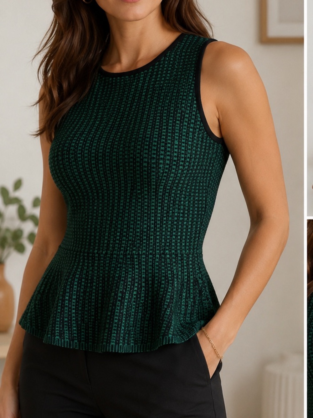 Ann Taylor Dark Green Ribbed Peplum Tank